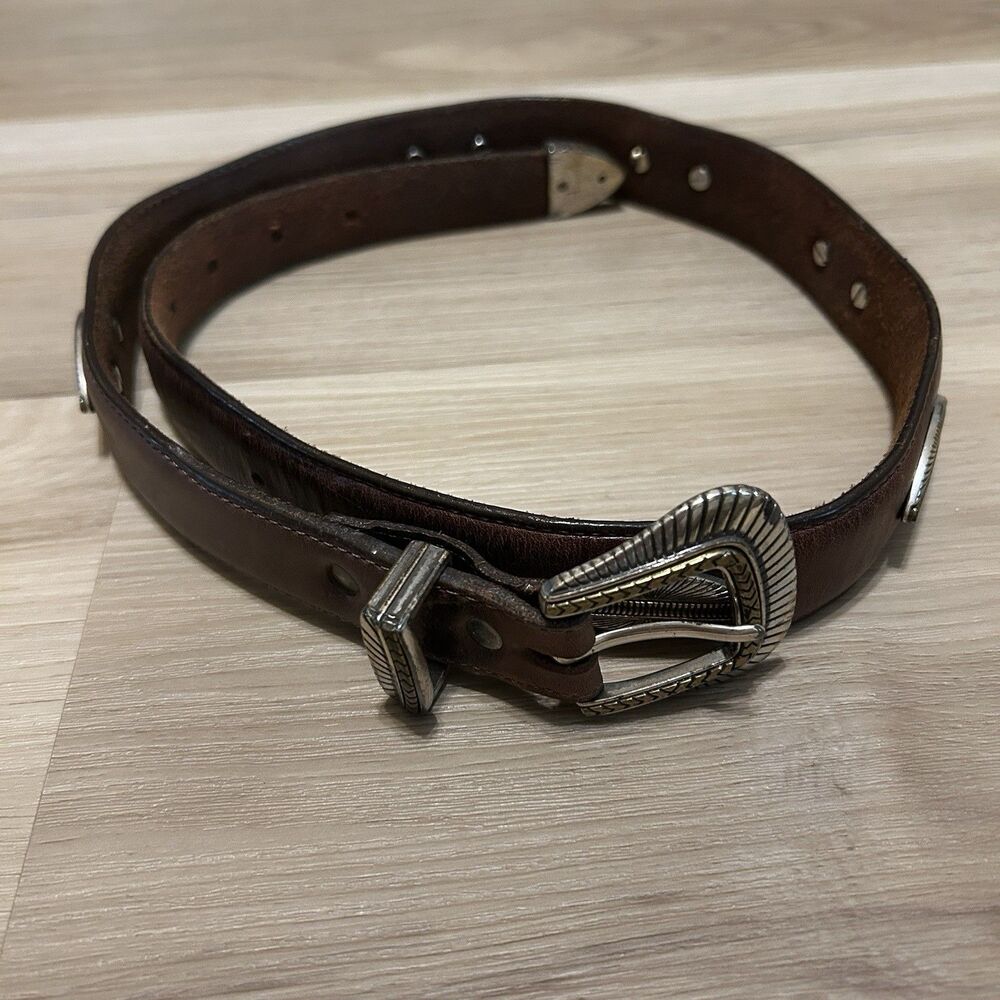 VTG Billy Belts California Brown Leather Concho Belt Silver Tone Buckle Mens 32